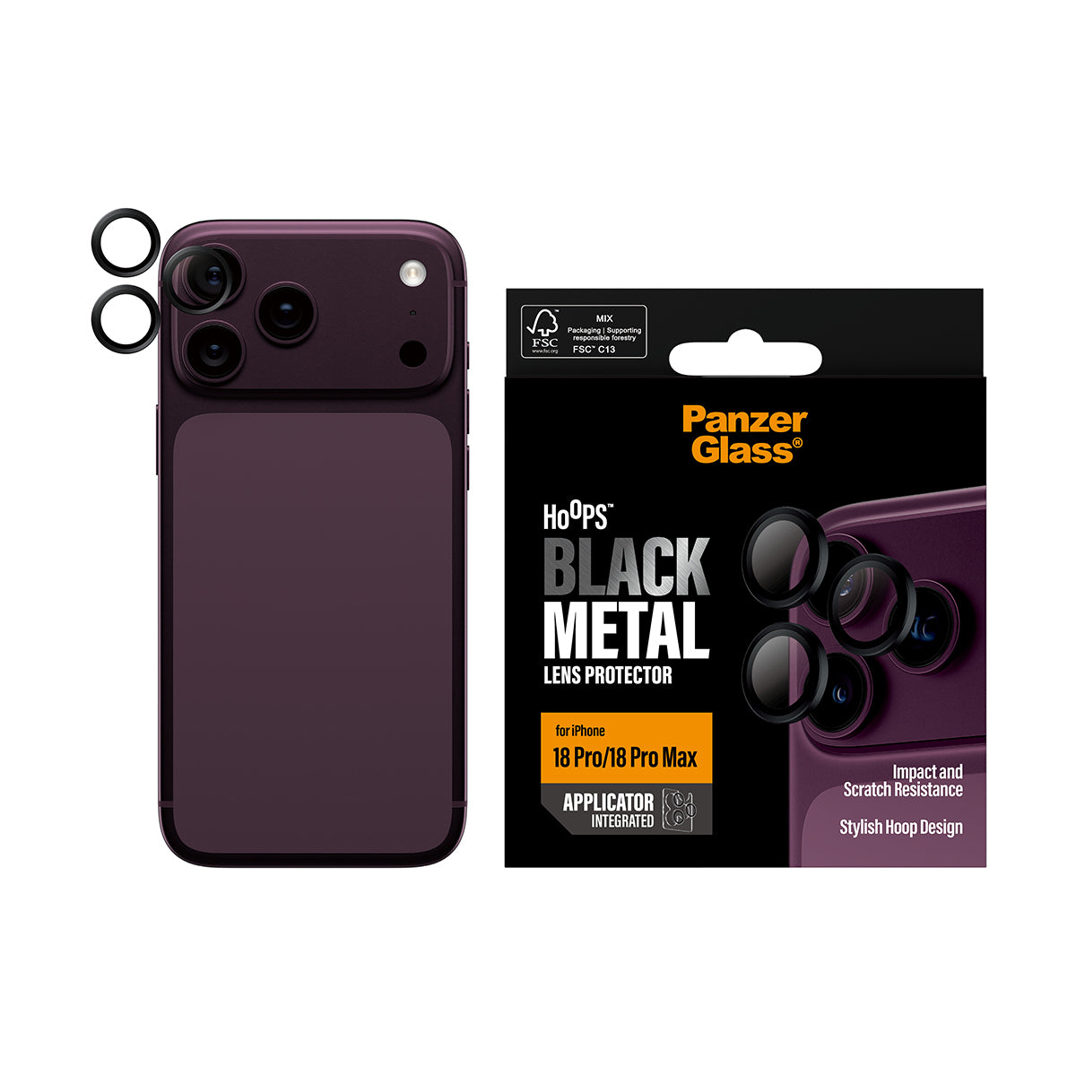 PanzerGlass Hoops – Kameraschutz – für iPhone 18 Pro, iPhone 18 Pro Max – Schwarz