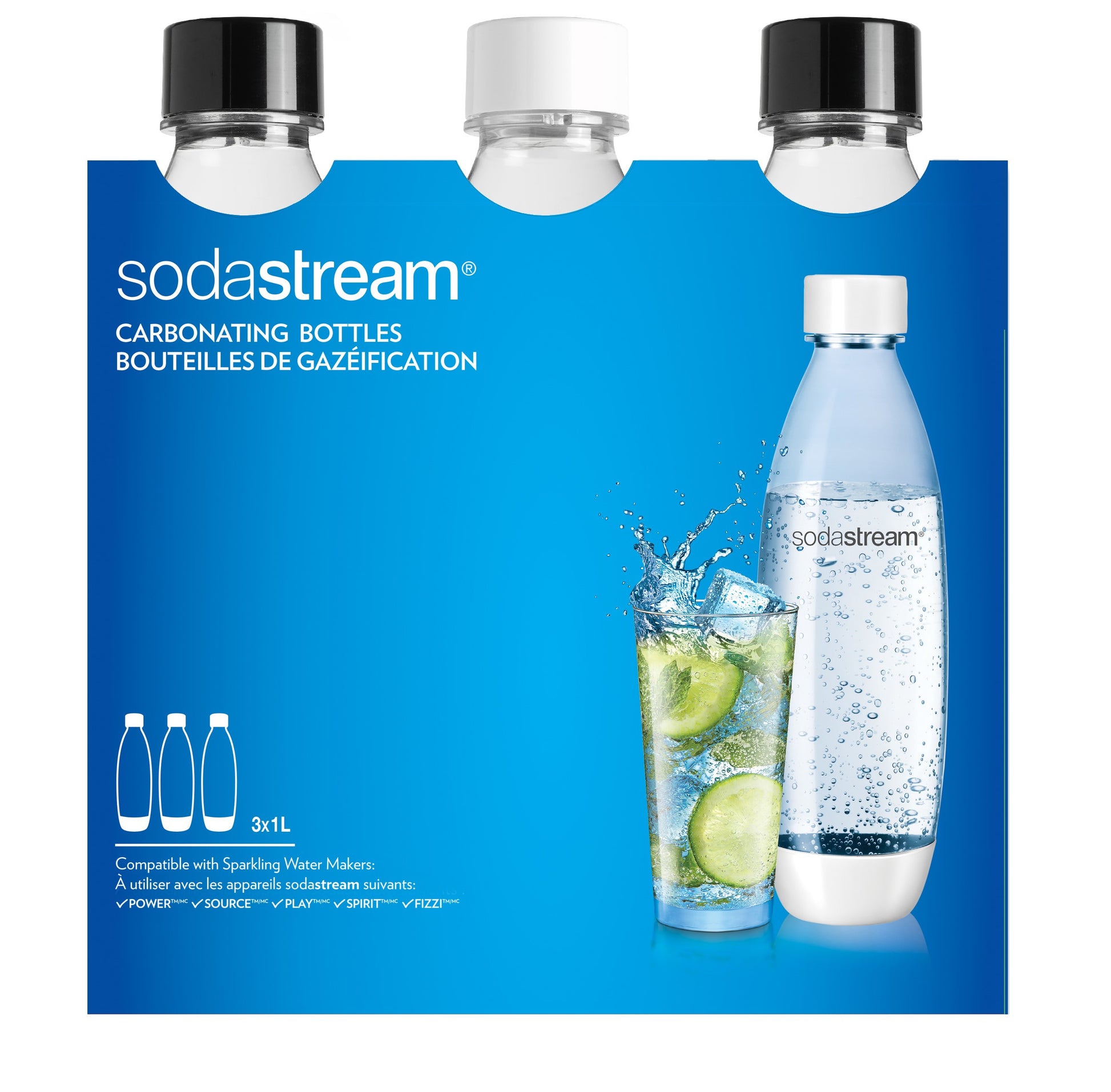 SodaStream Karbonisiererflasche 2260748 – 1 l, für Power, Source, Play, z. B. Spirit, Fizzi, 3 Stk.