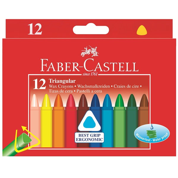 Faber-Castell Wachsmalstifte Dreikant – mehrfarbig – 12 Farben