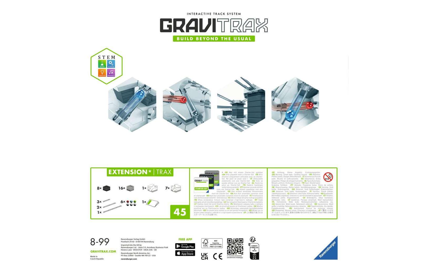 Ravensburger GraviTrax Extension Trax Erweiterung – 45-teilig – ab 8 J. – Kunststoff, mehrfarbig – CE