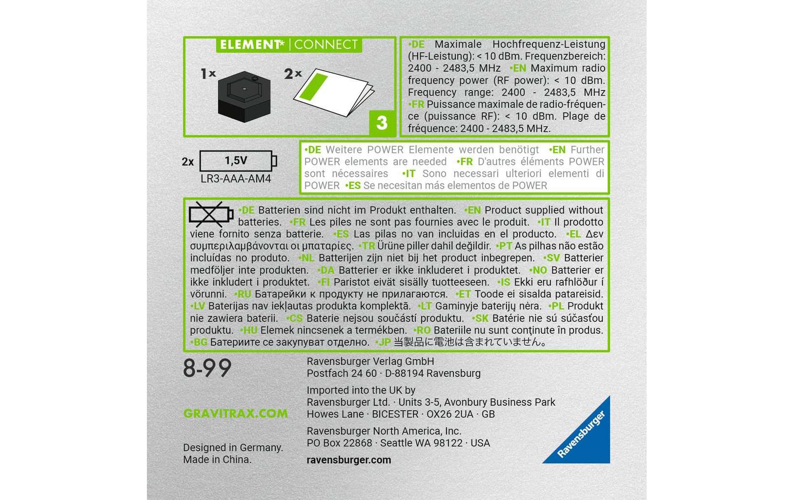 Ravensburger GraviTrax Power Element Connect – 3-teilig – ab 8 Jahren – Lichteffekte, 3×AA, nicht enthalten