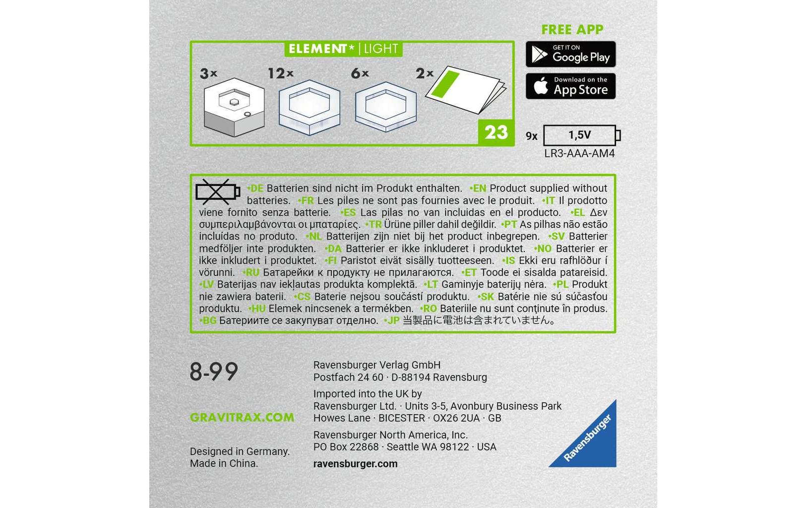 Ravensburger GraviTrax Power Element Light – 23-teilig – ab 8 Jahren – Kunststoff, mehrfarbig