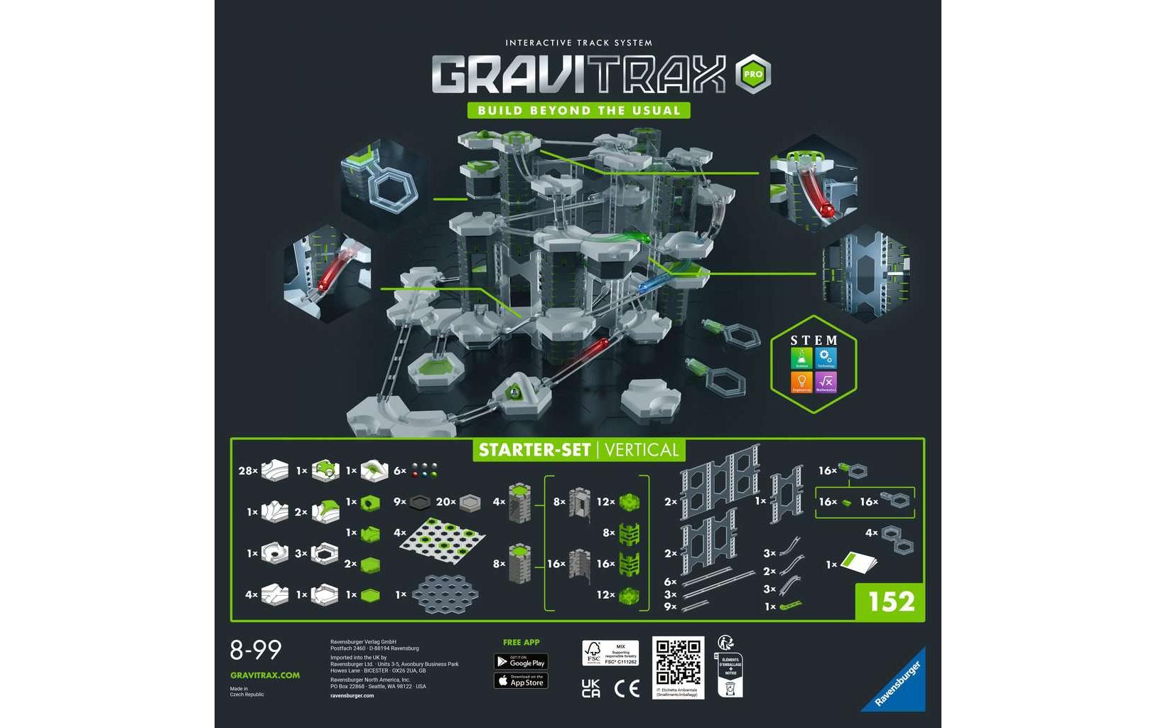 Ravensburger GraviTrax PRO Starter-Set Vertikale Murmelbahn – 152-teilig – ab 8 Jahren – Kunststoff, mehrfarbig