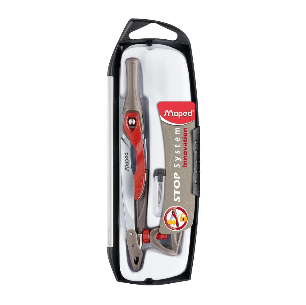 Maped Stop System Zirkel-Set – 3-teilig, max. Kreisdurchmesser 24 cm, inkl. Universaladapter, Minendose
