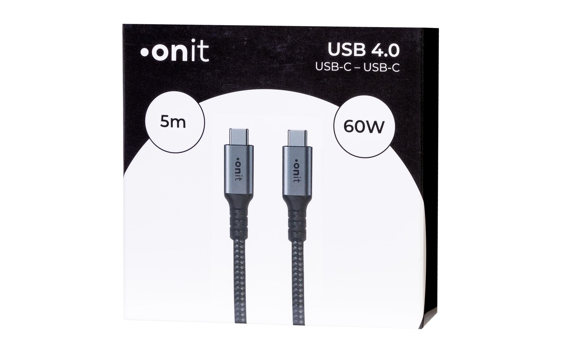 ONIT USB-C auf USB-C Kabel – USB4 20 Gbit/s – 5 m – PD 60 W – Textilmantel – Schwarz/Grau