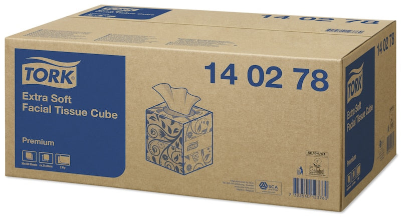 Tork Premium Extra Soft Kosmetiktücher Würfelbox – 2-lagig, weiss, 209 × 200 mm – 30 Boxen à 100 Tücher