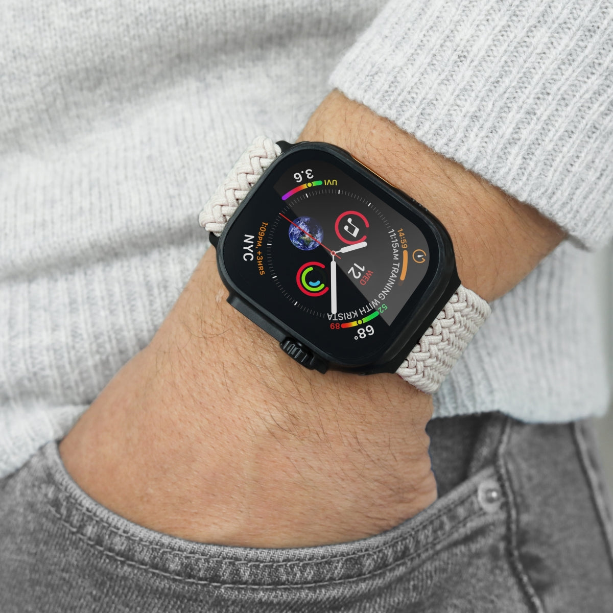 Vonmählen Woven Loop – Armband – für Apple Watch, Creme/Schwarz, One Size, Nylon