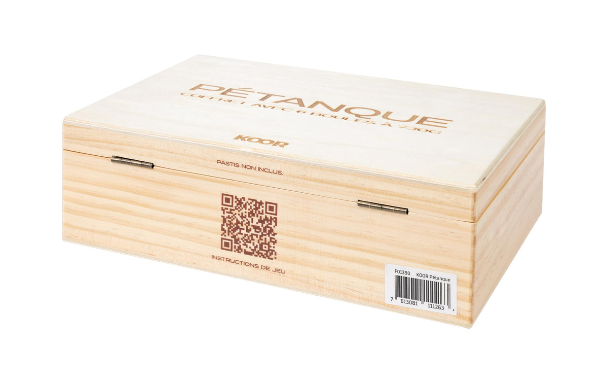 KOOR Pétanque-Set Deluxe Holzkoffer – Ø 7,3 cm – 6 Stück – ab 6 J. – FSC