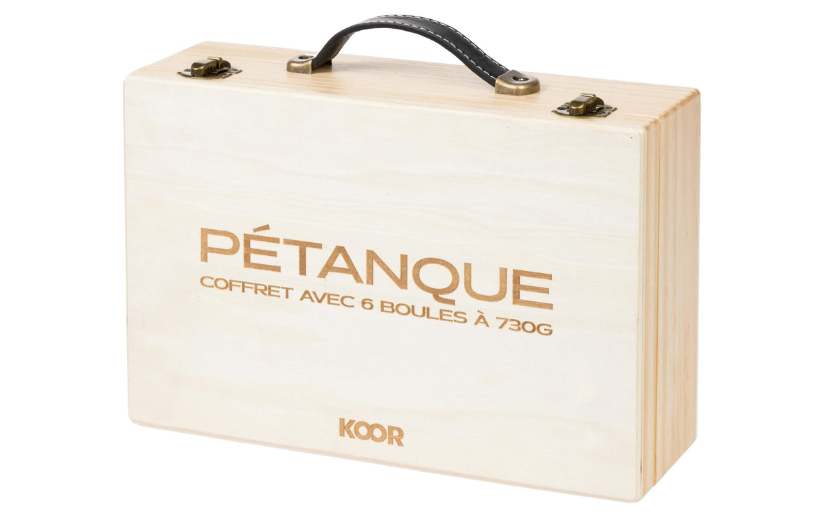 KOOR Pétanque-Set Deluxe Holzkoffer – Ø 7,3 cm – 6 Stück – ab 6 J. – FSC