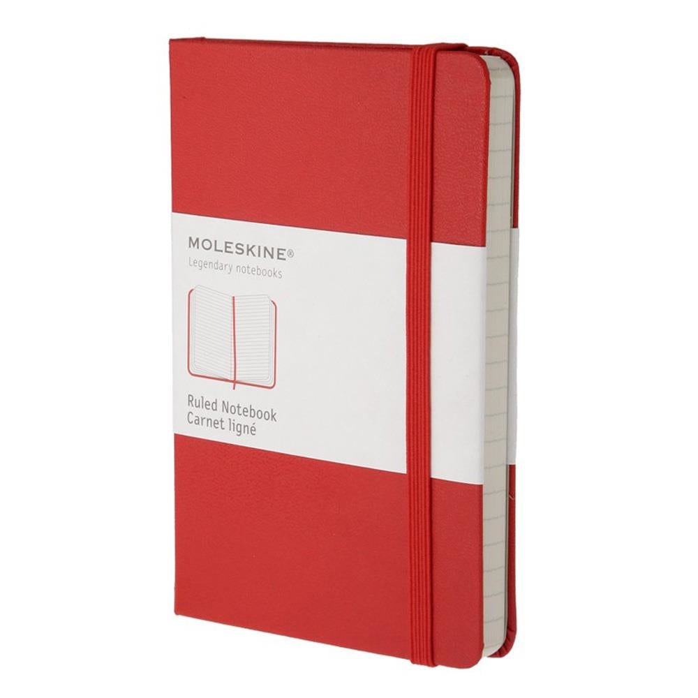 Moleskine Notizbuch, 130 × 210 mm, liniert, Leimbindung, Hardcover, 240 Seiten, 70 g/m² – rot