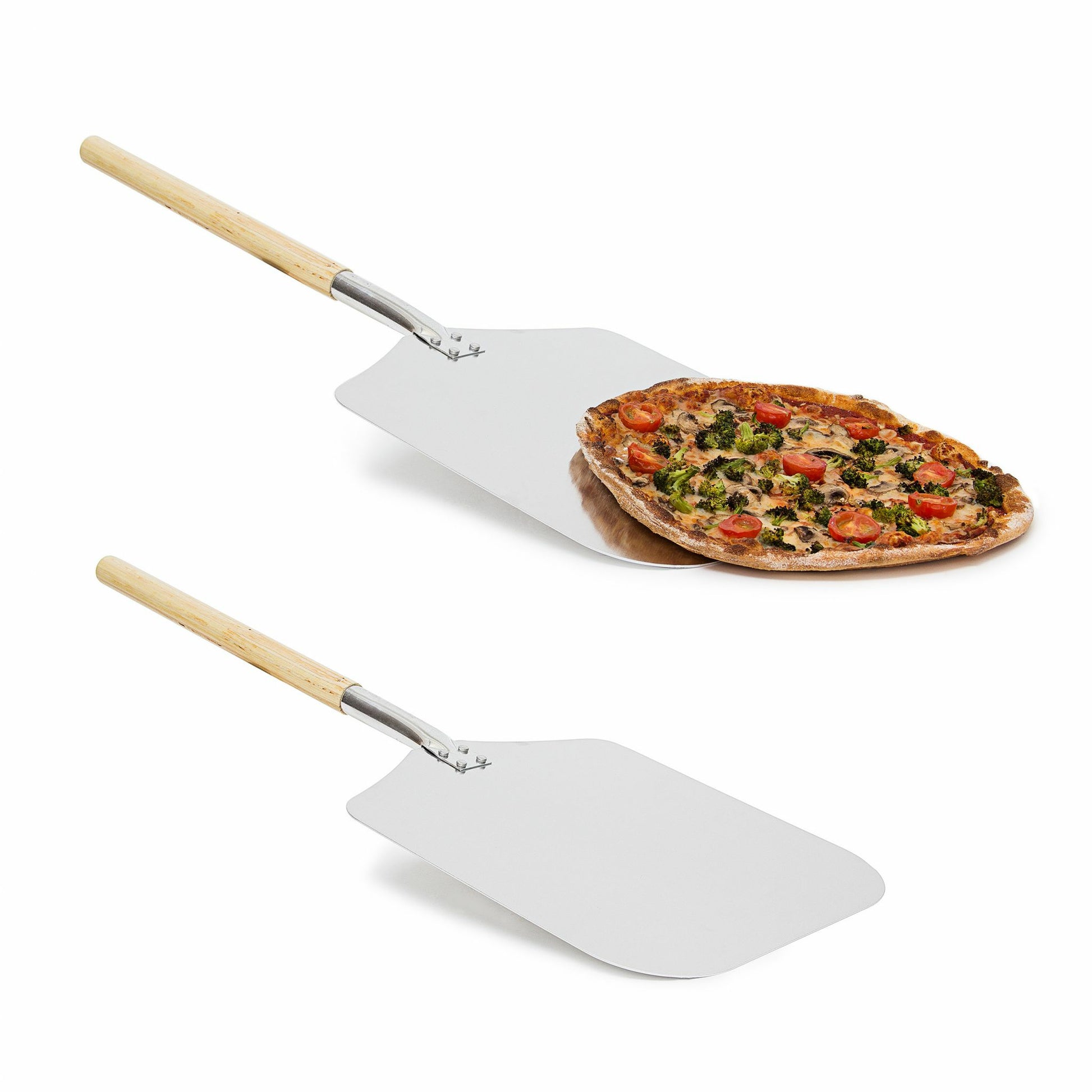Relaxdays Pizzaschaufel 30,5 × 79 × 3 cm, Aluminium/Holz, hellbraun/silber