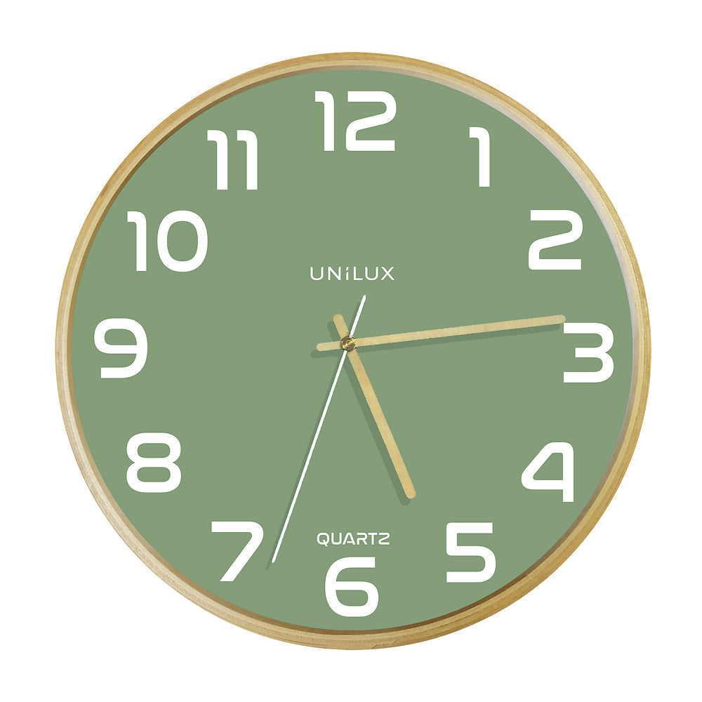 Unilux Baltic Wanduhr – Analog, Ø 31,5 cm, grün, Buchenholz