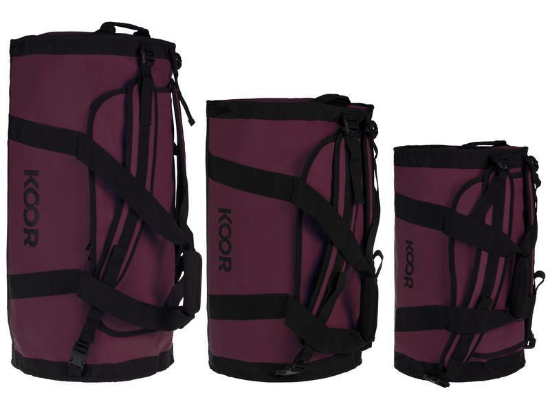 KOOR Sporttasche Sooma – 70 l, aus rPET, dunkelrot, 38,5 × 38,5 × 73 cm