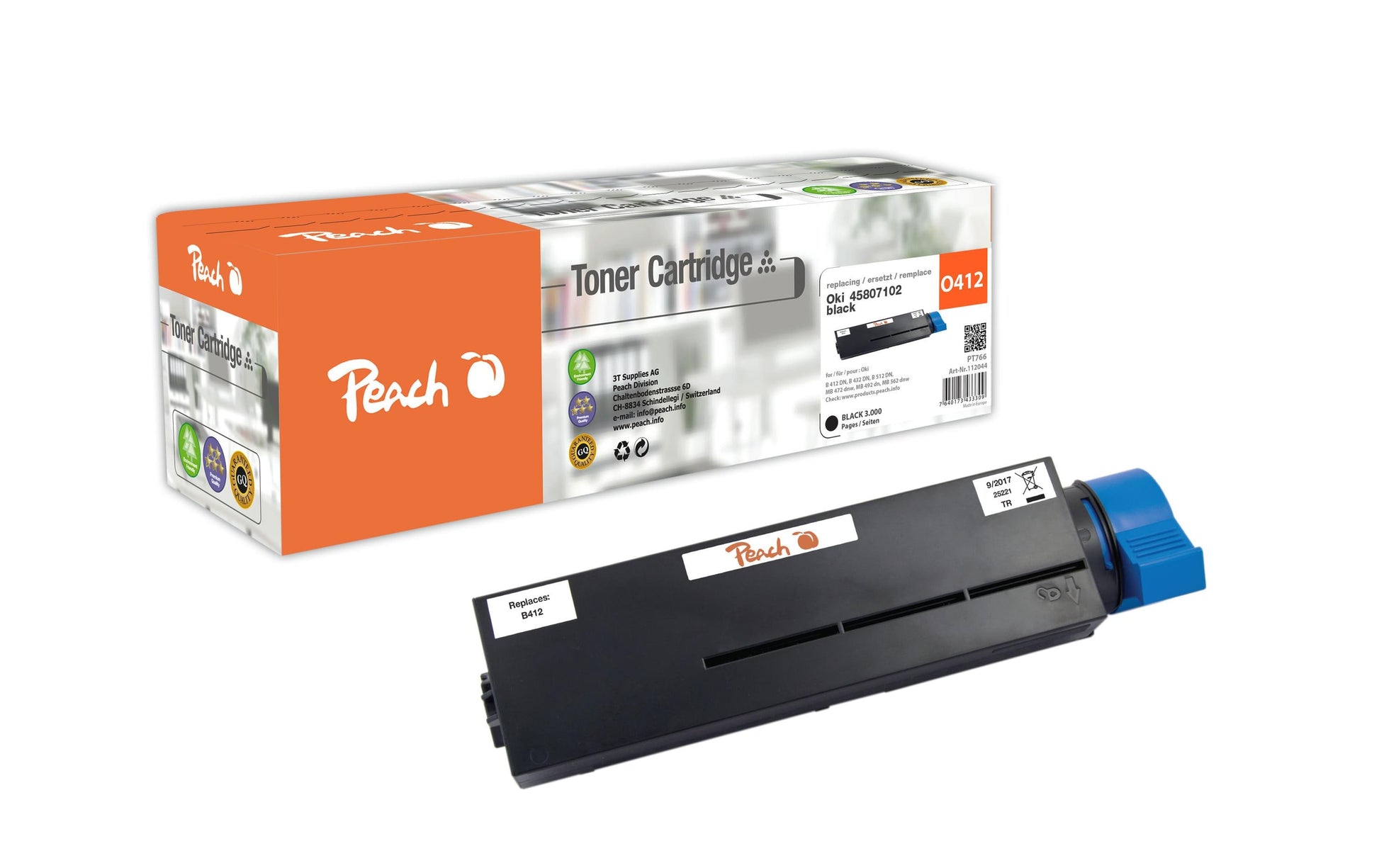 Peach 45807102 Schwarz Toner – Kompatibel – 3'000 Seiten – für OKI B 412 DN/B 432 DN/B 512 DN