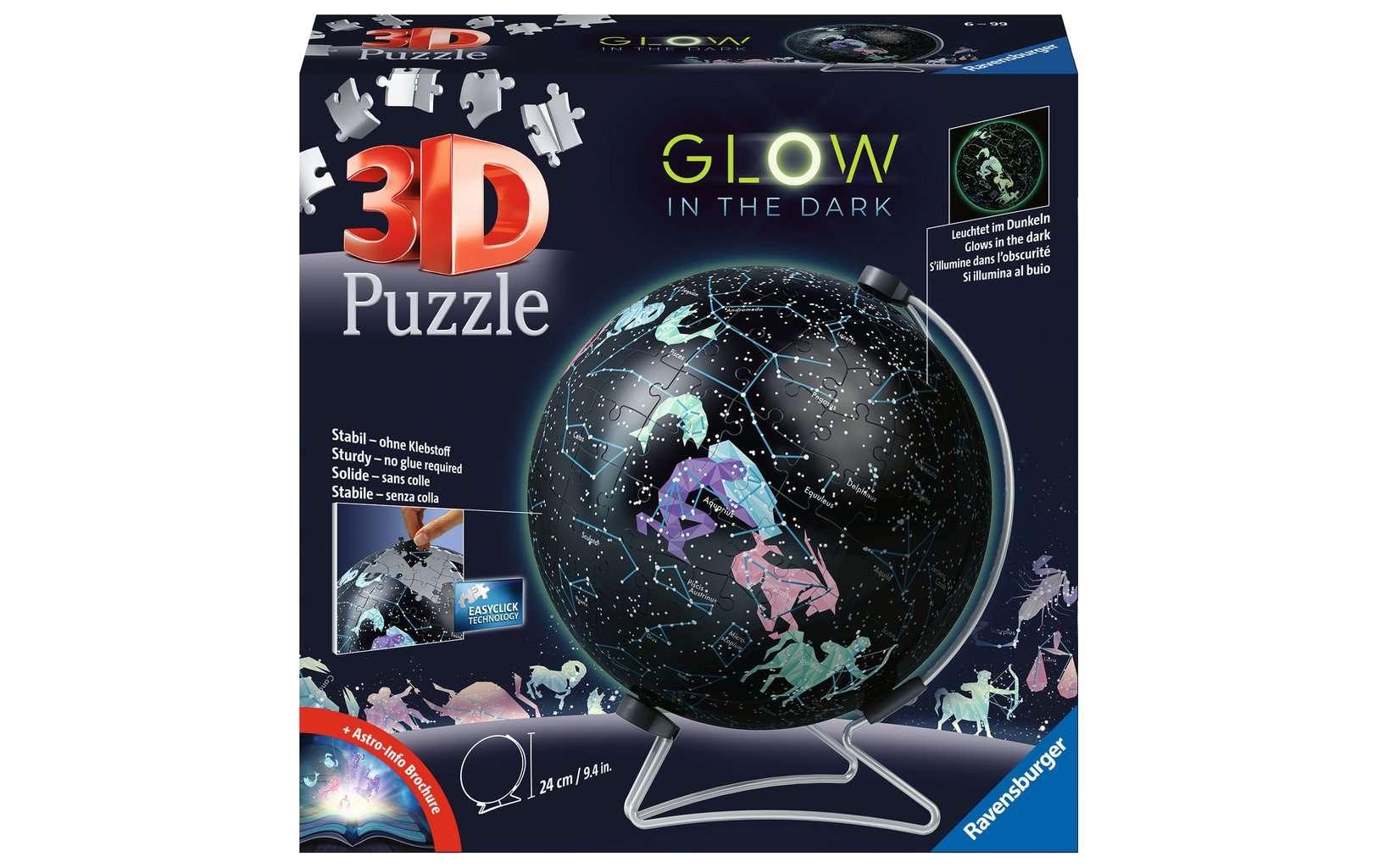 Ravensburger 3D Puzzle Sternenglobus – 190 Teile – 20 × 24 × 20,3 cm – ab 6 Jahren – leuchtet im Dunkeln