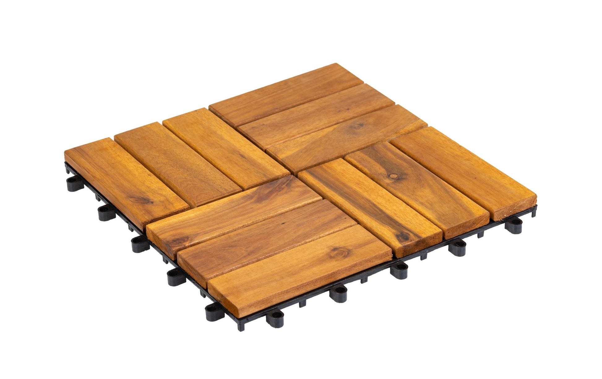 Cocon Bodenplatte 12 Latten – 30 × 30 × 2,8 cm, Akazie, Goldbraun, Klickverbindung, 4 Pack à 6 Stk.
