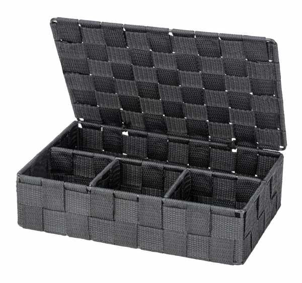 WENKO Aufbewahrungsbox Adria – Metall/Polypropylen, 26×17×7,5 cm, Dunkelgrau