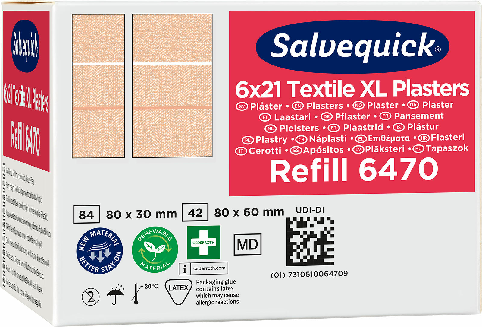Cederroth Pflaster-Nachfüllpackung – 21 Stück, für Salvequick Spender, hautfarben