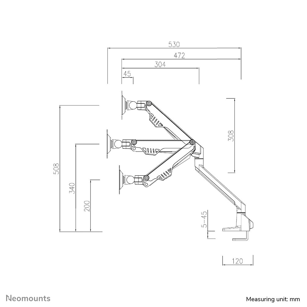 Neomounts Monitorarm, Tischklemme, Tischdurchführung, bis 32", höhenverstellbar, Gasfeder, schwarz
