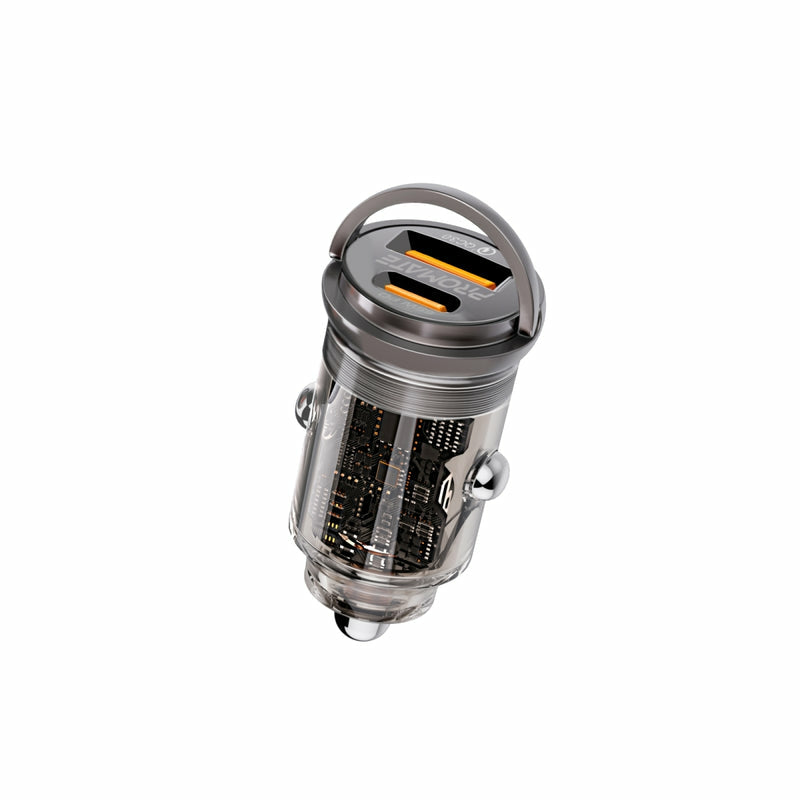 Promate Kfz-Ladegerät, 65 W, USB-C, USB-A, PD 3.0 – universal – Transparent