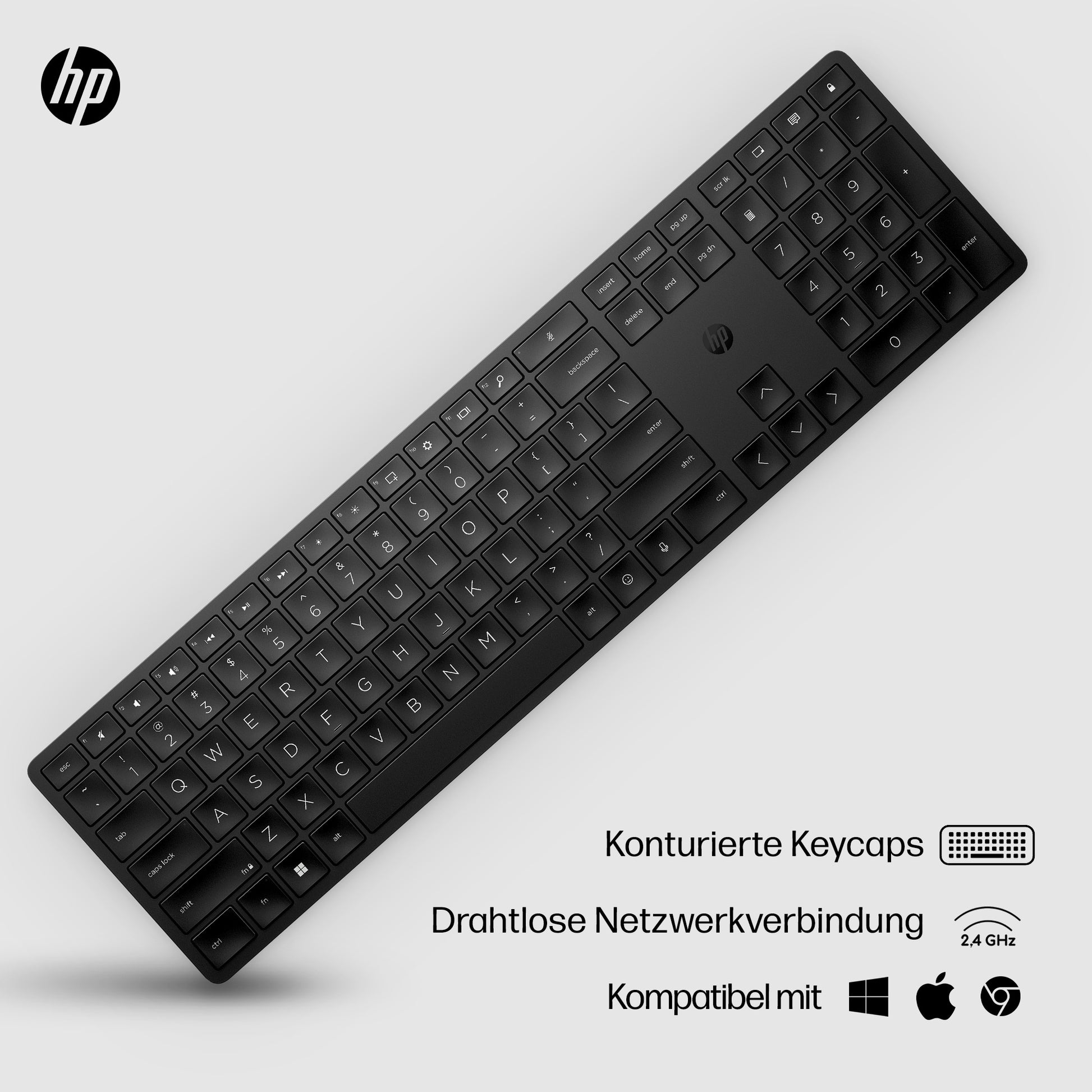 HP 450 Wireless – Tastatur – kabelgebunden & 2,4 GHz USB-A (Empfänger) – schwarz
