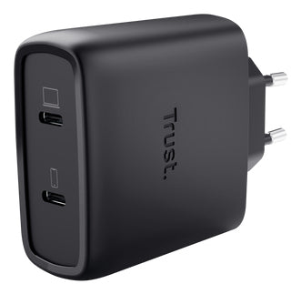 Trust Maxo USB-Ladegerät 65 W – USB-C×2 – PD 3.0, PPS, GaN – EU-Stecker (Typ C) – Schwarz