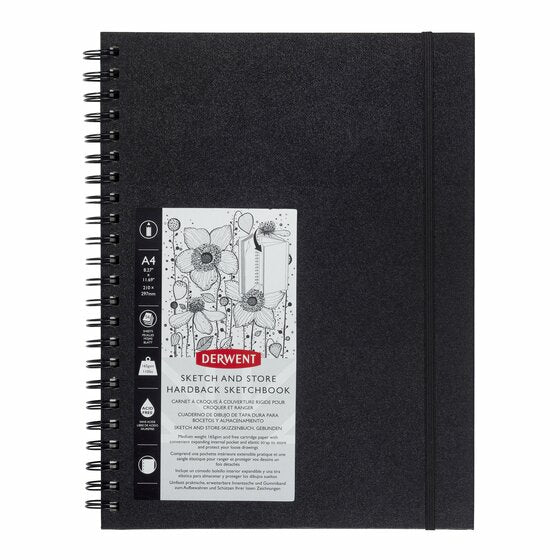 Derwent Skizzenblock – A4 – 165 g/m² – Hardcover – 56 Blatt – Schwarz – Perforiert
