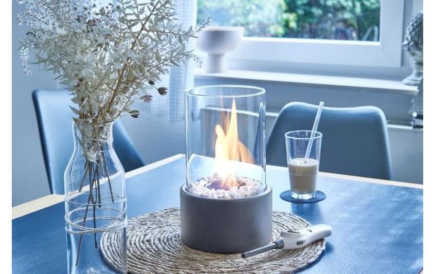 Dameco Tischkamin – für Bio-Ethanol – Ø 16 × 26,5 cm – Glas & Stein, Anthrazit
