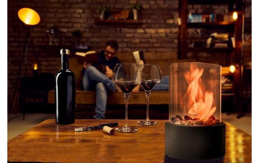 Dameco Tischkamin – für Bio-Ethanol – Ø 16 × 26,5 cm – Glas & Stein, Anthrazit