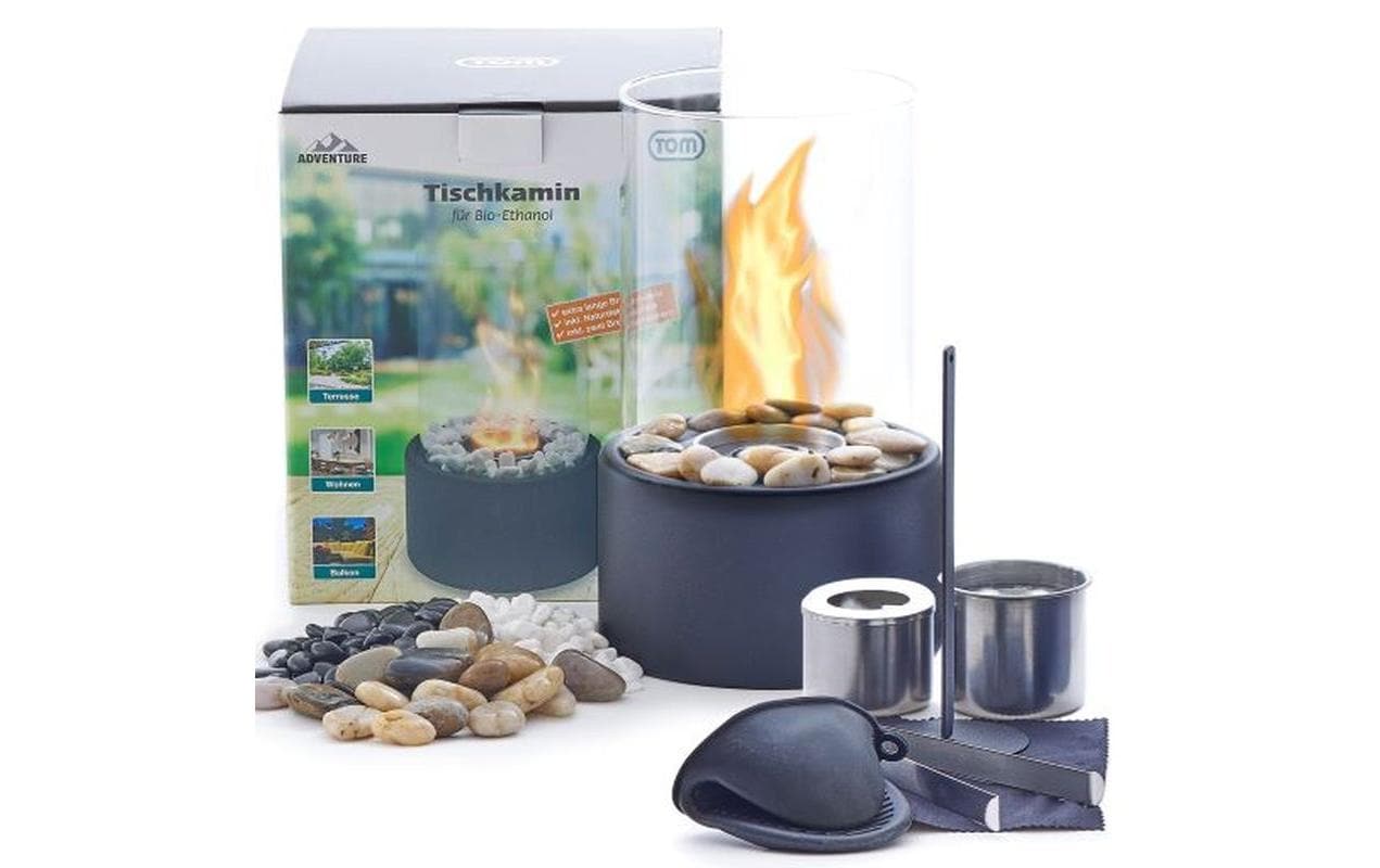 Dameco Tischkamin – für Bio-Ethanol – Ø 16 × 26,5 cm – Glas & Stein, Anthrazit
