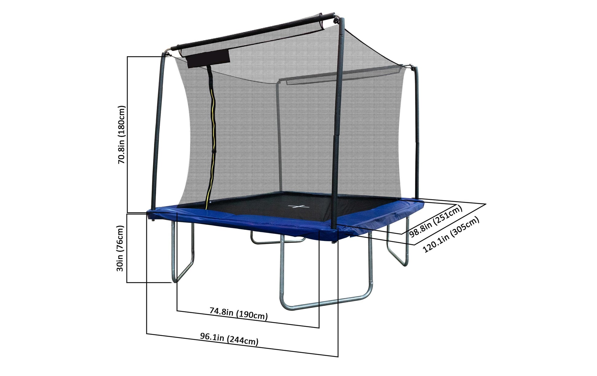 KOOR Trampolin über der Erde – rechteckig – 244 × 305 cm – 120 kg Belastbarkeit – inkl. Leiter – schwarz/blau