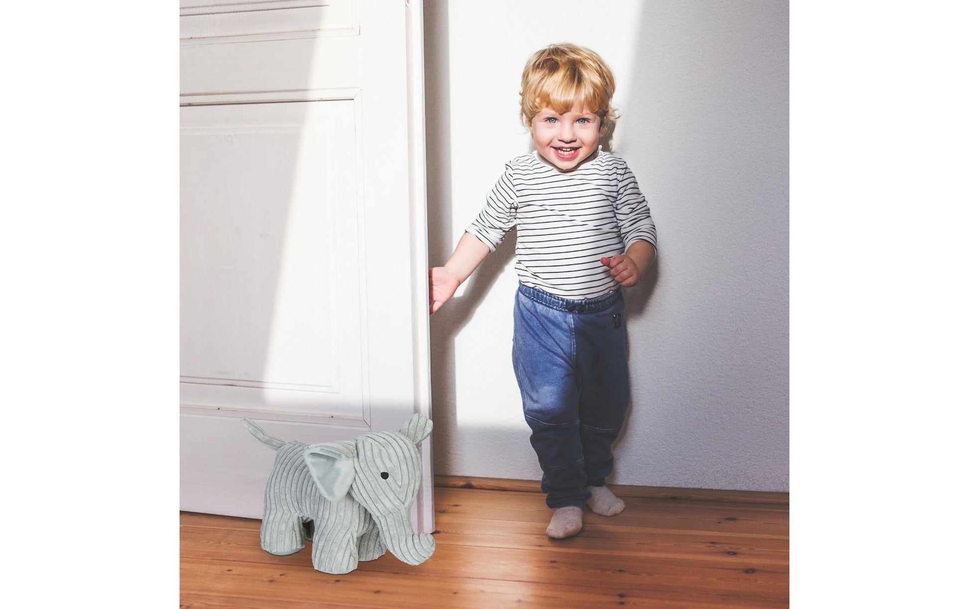 Relaxdays Elefant Türstopper – Polyester/Sand – Grau – 140 × 220 × 380 mm
