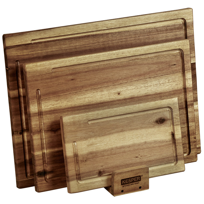 Kesper Schneidebrett 40 × 11,2 × 3,2 cm, Akazie, mit Saftrille, 3-teilig, Braun