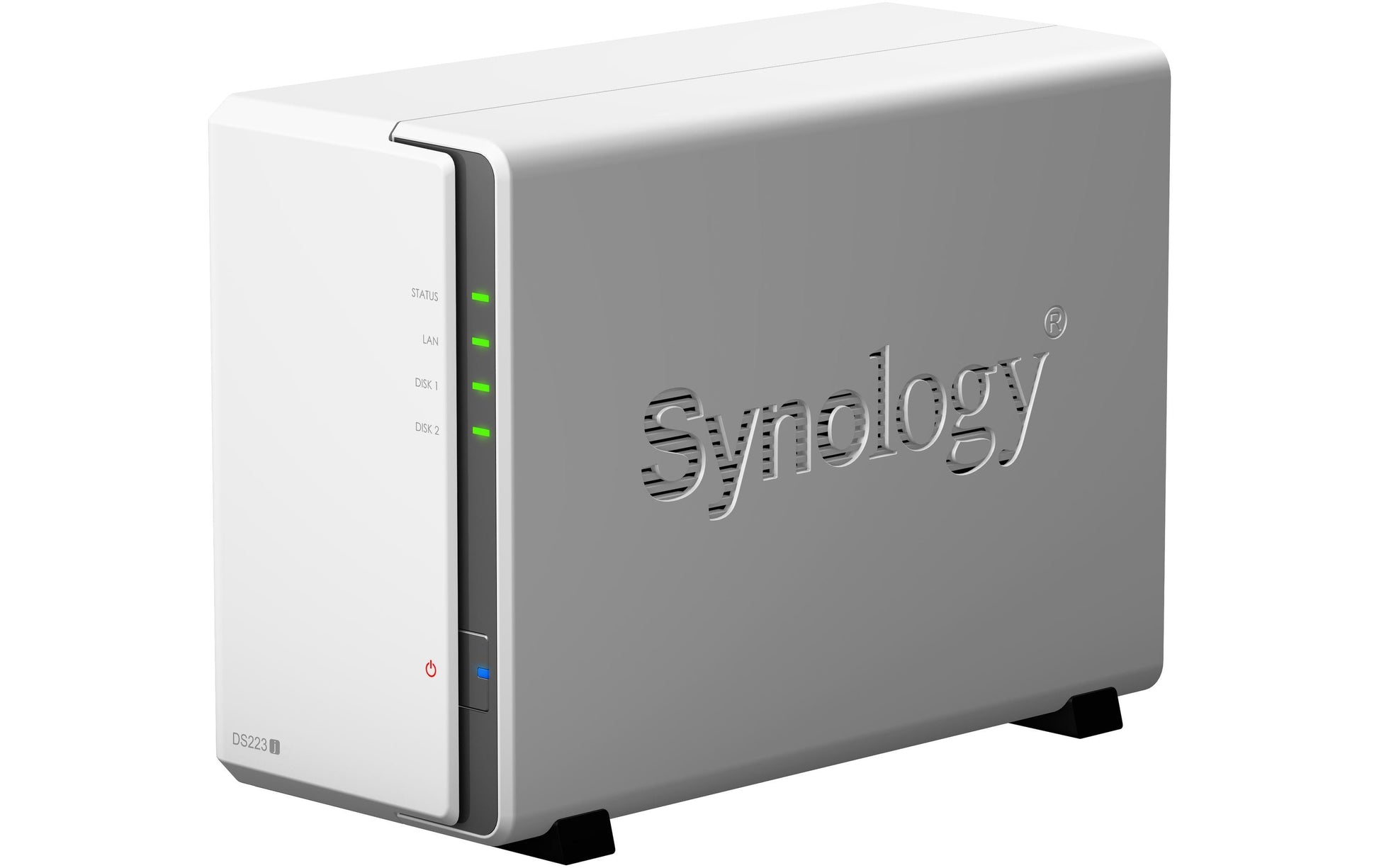Synology DS223j – 2-Bay Desktop NAS – Realtek RTD1619B, 1 GB RAM, 1GbE, DSM, 16 TB (vorinstalliert)