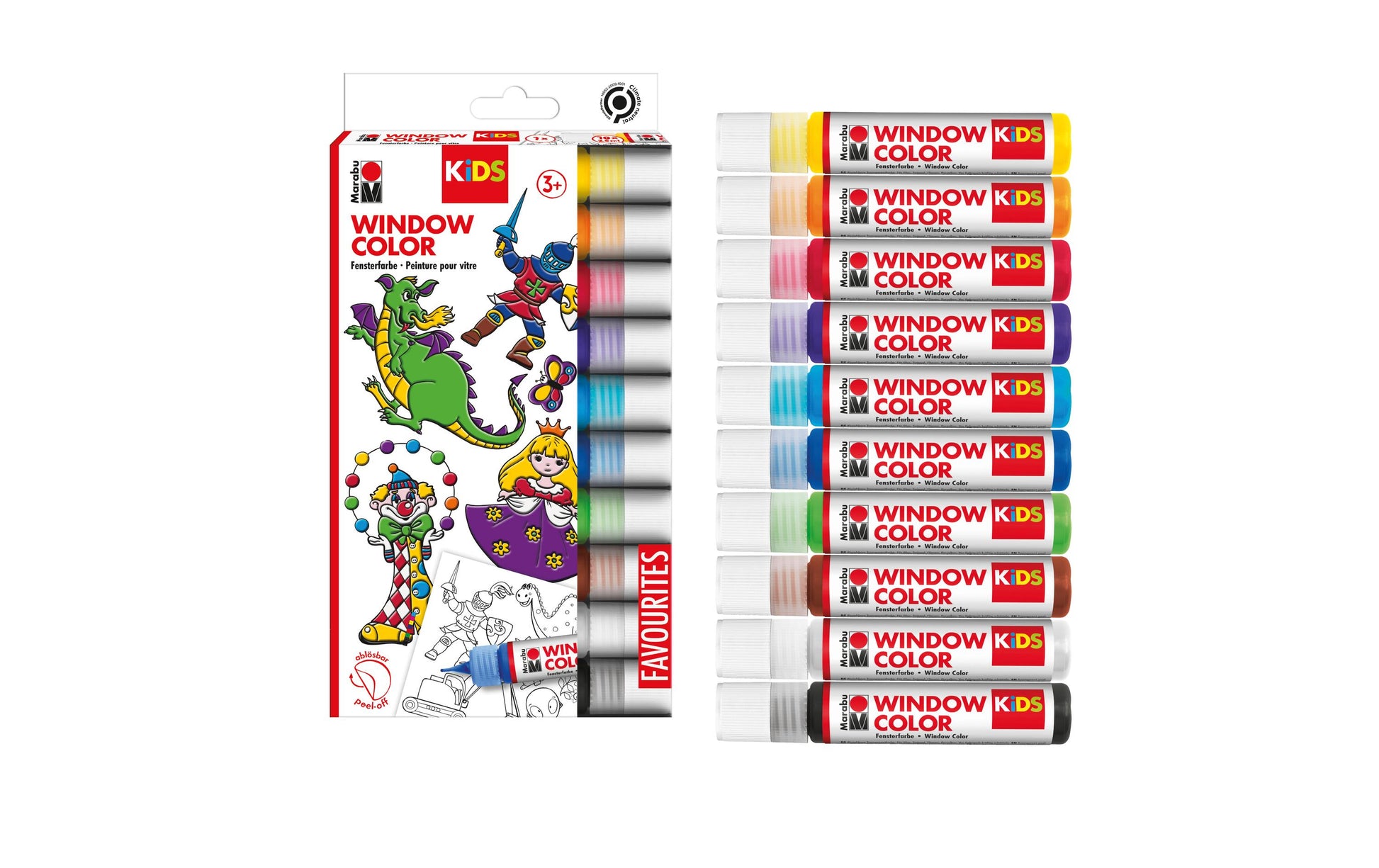Marabu Fun & Fancy – Fenstermalfarbe – Set – 10 Farben, 10 × 25 ml, für Folie, Glas & Kachel