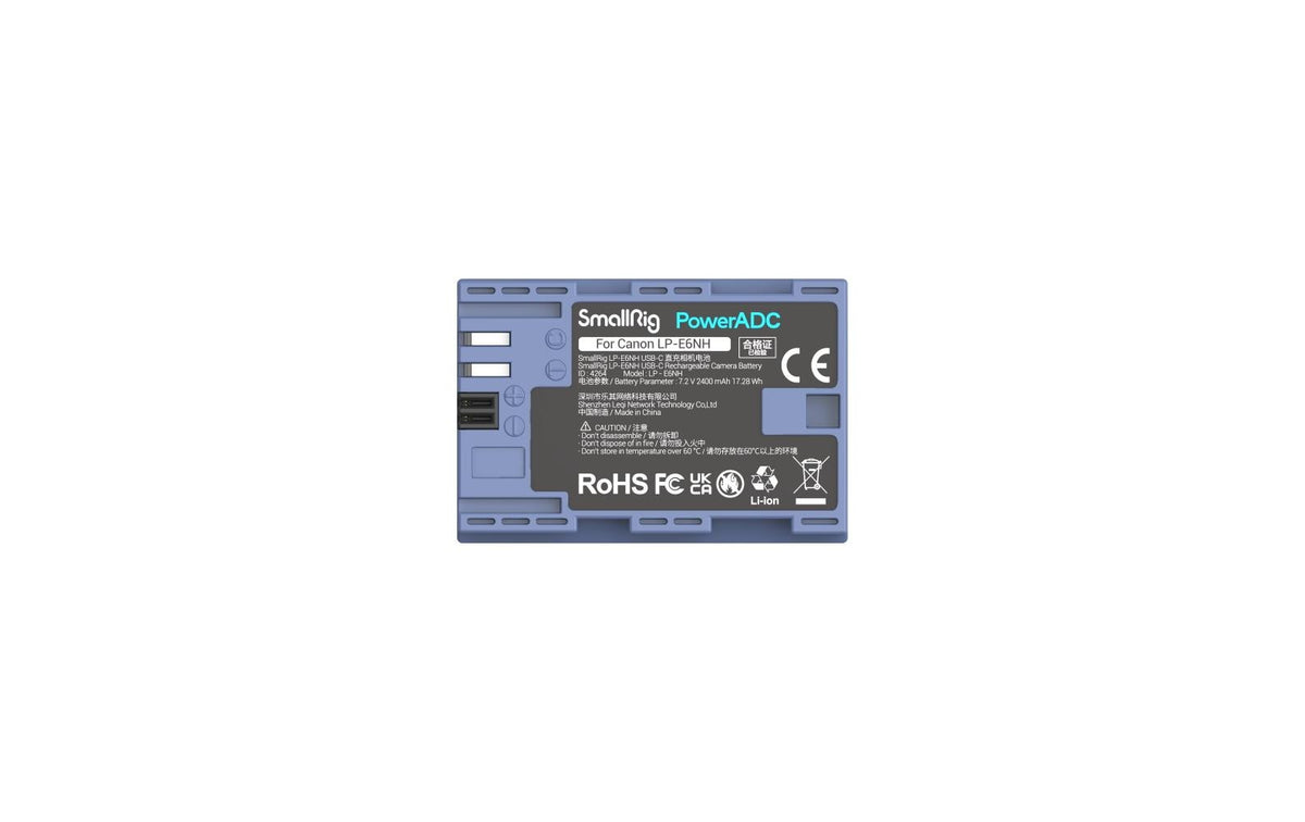SmallRig LP-E6NH USB-C Akku – 2400 mAh, 7,2 V, 17,28 Wh – für Canon EOS R5, R6, 5D Mark IV und andere – Blau