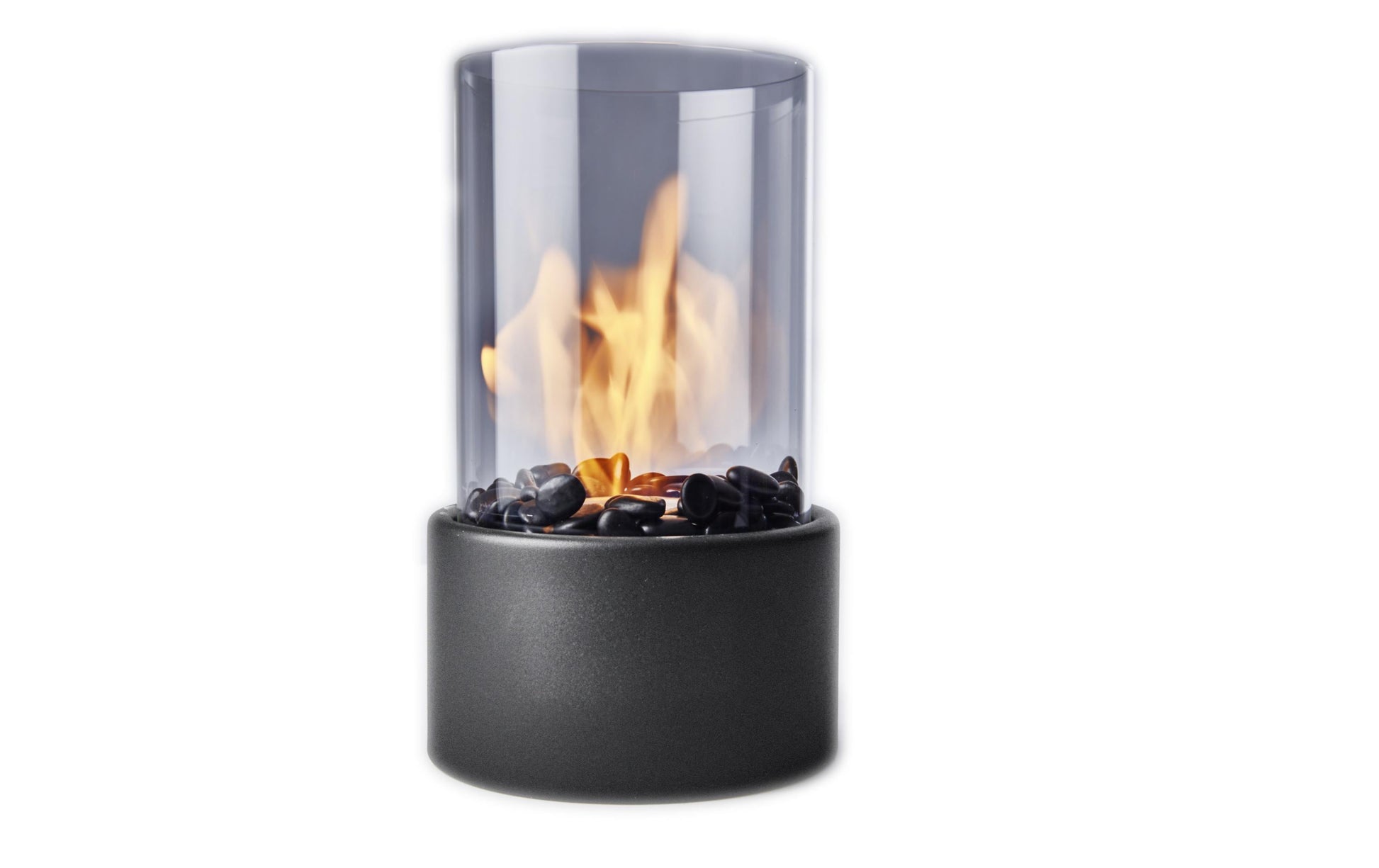 Dameco Tischkamin – für Bio-Ethanol – Ø 16 × 26,5 cm – Glas & Stein, Anthrazit