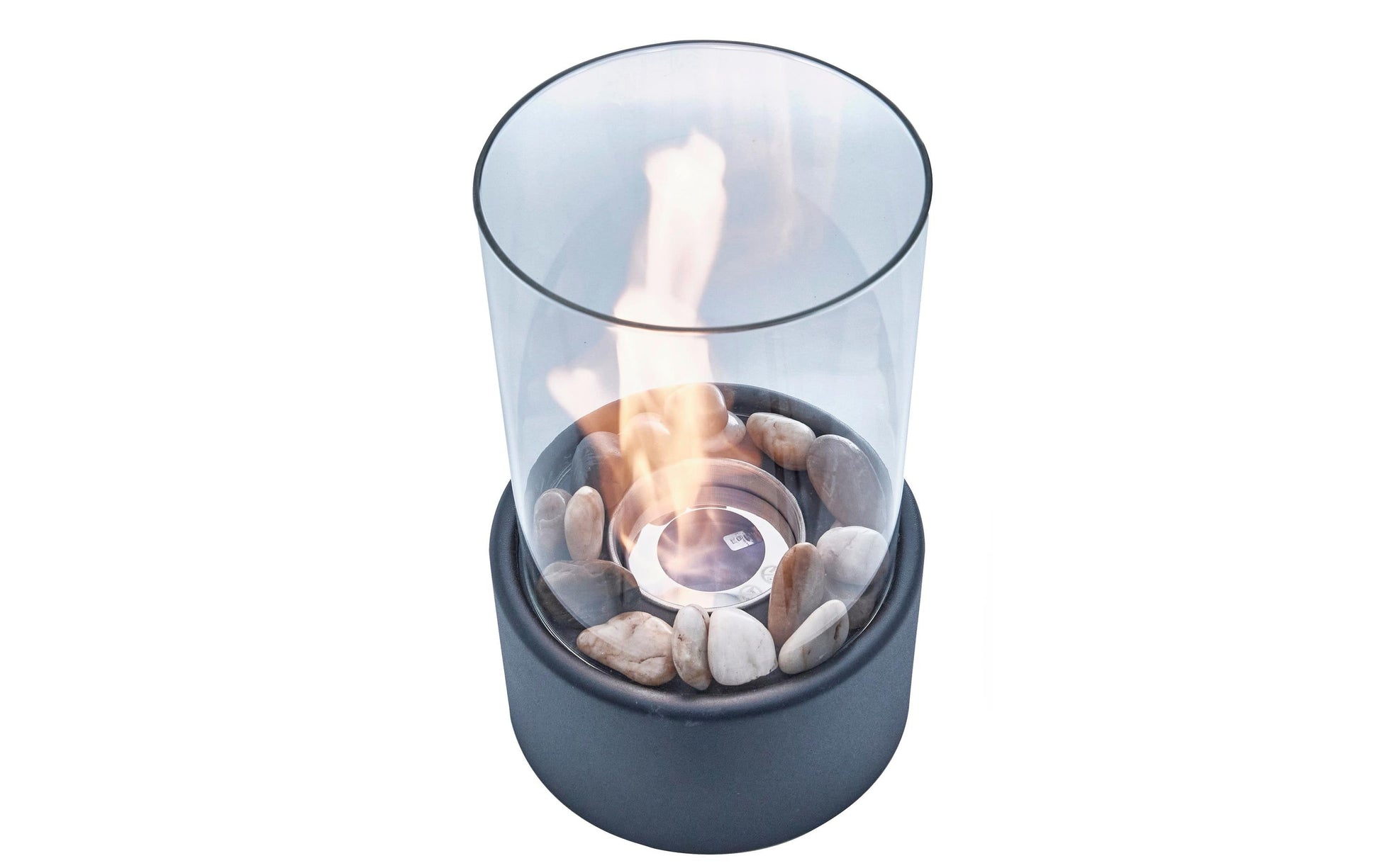 Dameco Tischkamin – für Bio-Ethanol – Ø 16 × 26,5 cm – Glas & Stein, Anthrazit