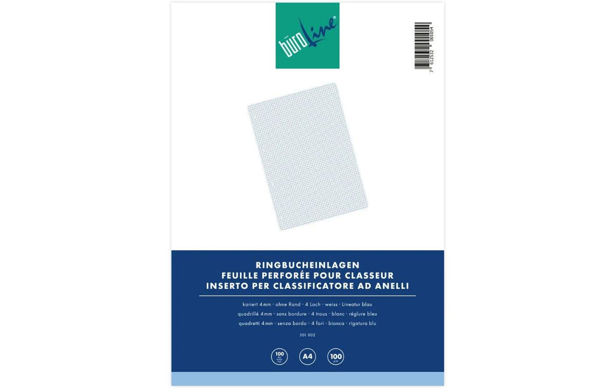 Buroline Büroline Ringbucheinlagen – A4 – kariert 4 mm – 100 g/m² – 100 Blatt