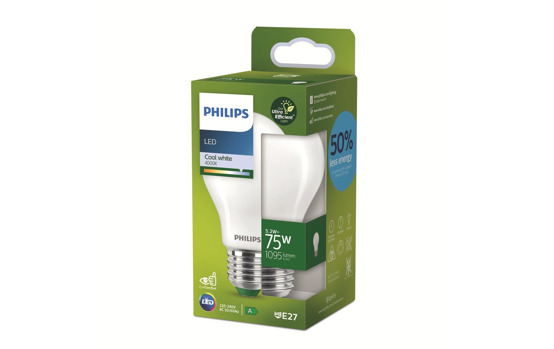Philips by Signify Philips LED-Leuchtmittel E27 A60 – Neutralweiss 4000 K, 1095 lm, 5,2 W – 1 Stk.