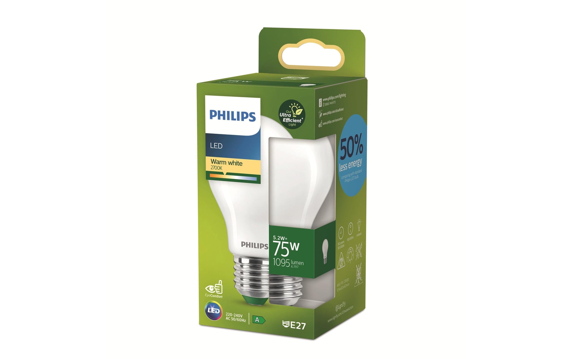 Philips by Signify Philips Leuchtmittel E27 A-Form – Warmweiss 2700 K, 1095 lm, 5,2 W – 1 Stk.