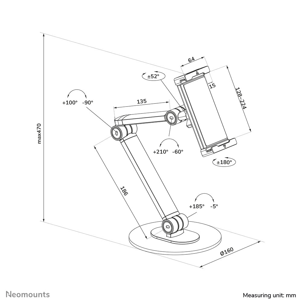 Neomounts Tablet-Ständer – für 4,7–12,9″, drehbar, höhenverstellbar – Schwarz