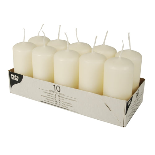 Papstar Stumpenkerze – Ø 4 × 9 cm – Paraffin, creme – 10-teilig – ca. 9 h