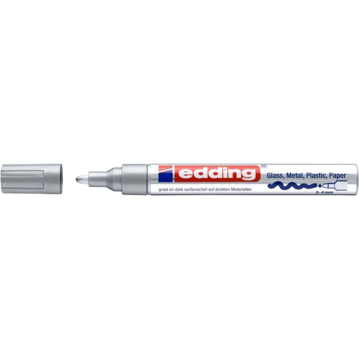 Edding 750 Paint Marker – Rundspitze 2–4 mm – Silber – für Glas, Metall und Kunststoff