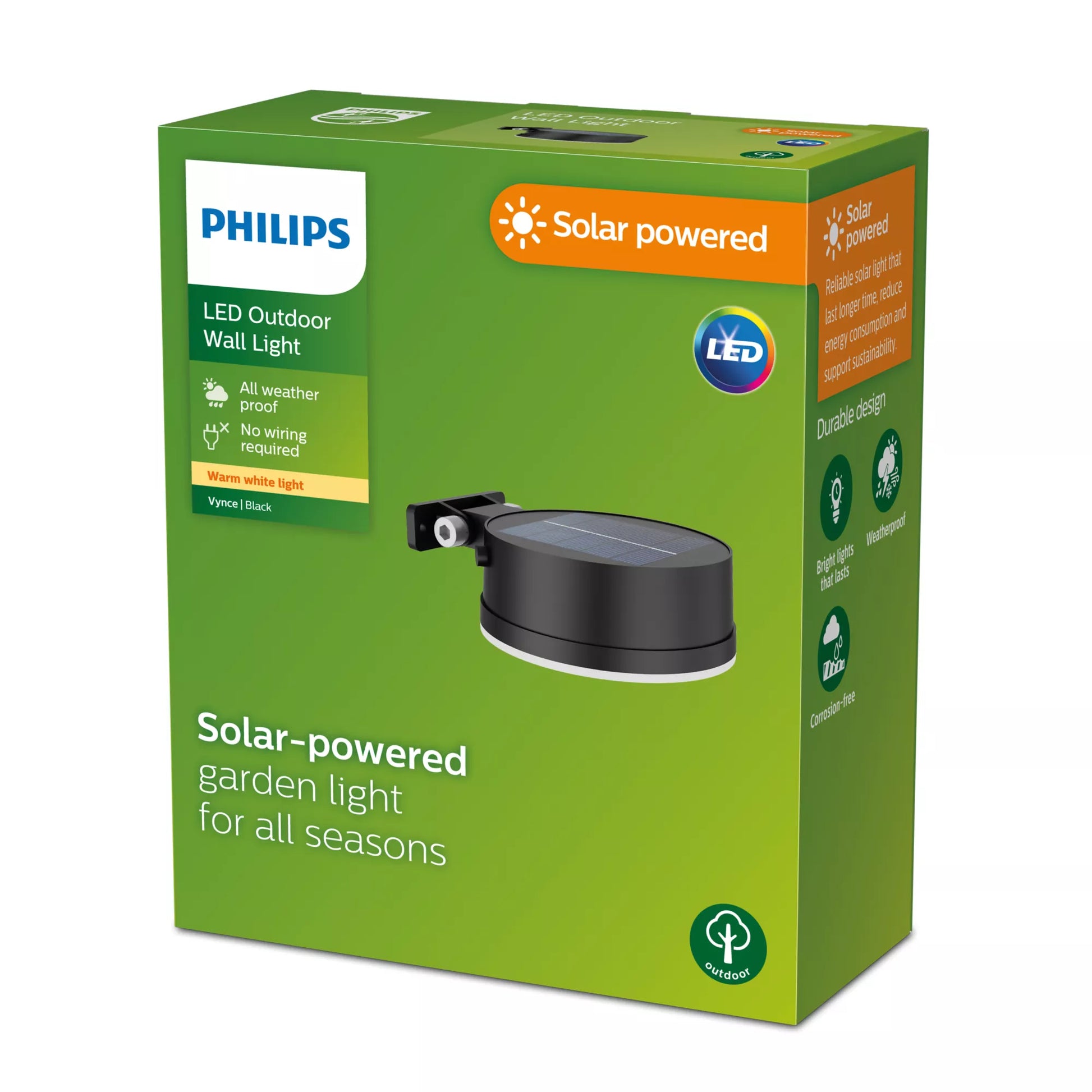 Philips by Signify Philips Aussenwandleuchte – Warmweiss, 2700 K, IP44, Solarbetrieb, Dämmerungssensor, Schwarz, Kunststoff