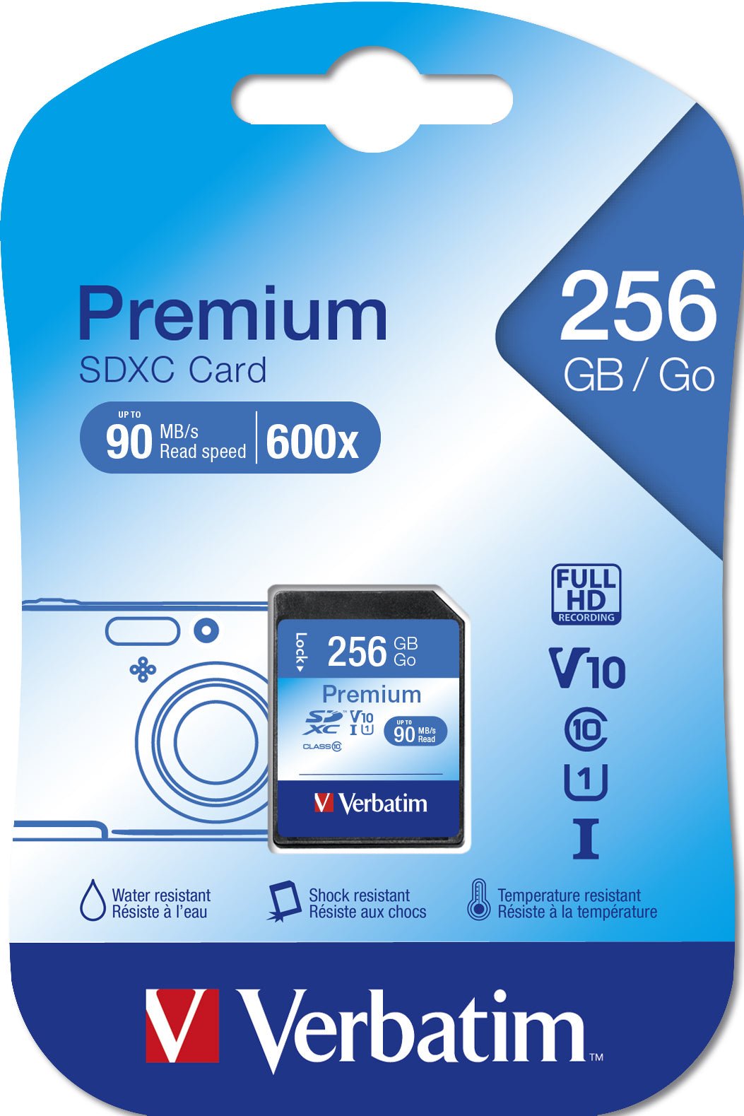 Verbatim SDXC-Karte – 256 GB, Klasse 10; Lesen 45 MB/s; Schreiben 10 MB/s