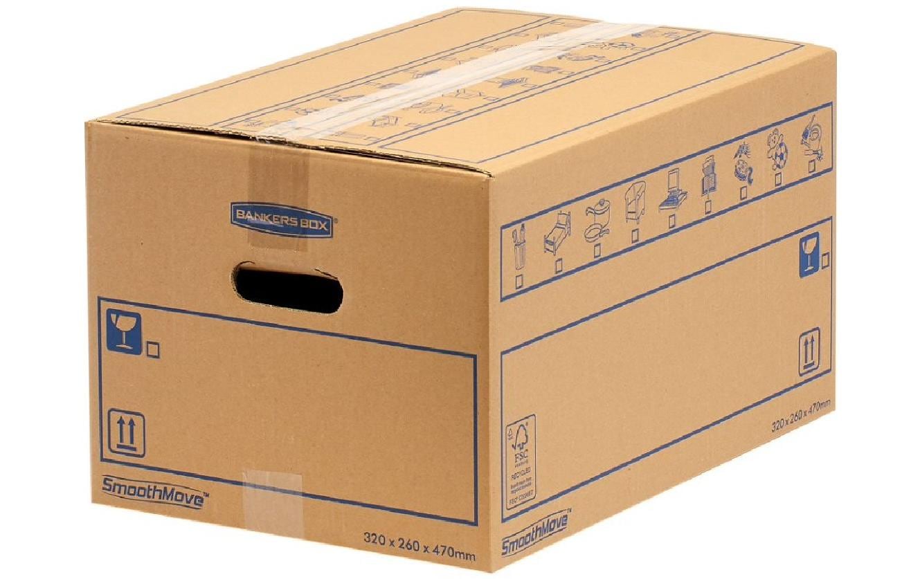 Fellowes Versandkarton SmoothMove Standard – 470 × 320 × 265 mm, 39 l, einwellig, natur – 10 Stk.