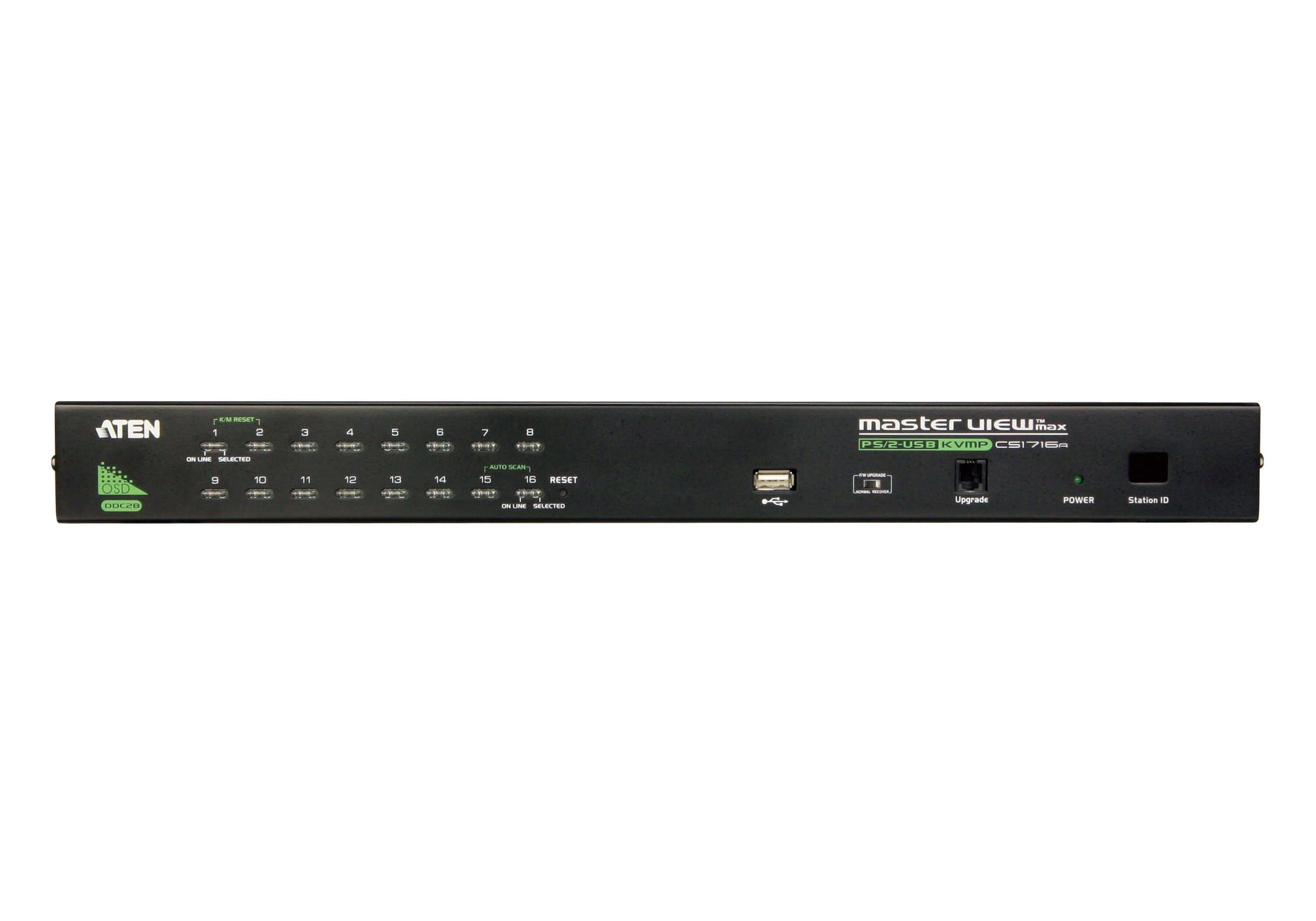 ATEN CS1716A – KVM-Switch (VGA, PS/2, USB) – 16×Computer, 19" Rack, 1U, Schwarz