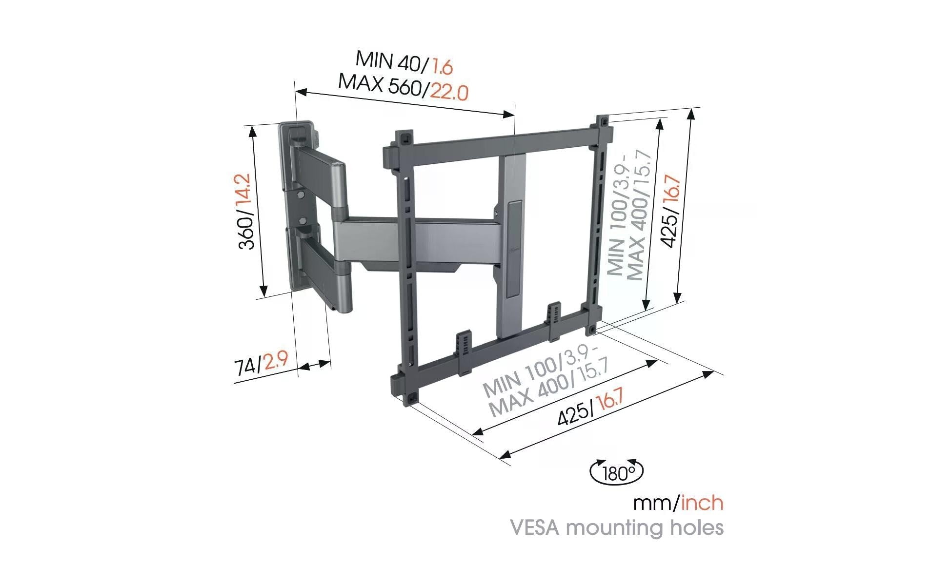 Vogel's 6VO TVM 5445B – Wandhalterung, ausziehbar, für 42", VESA 100×100, bis 35 kg, schwarz