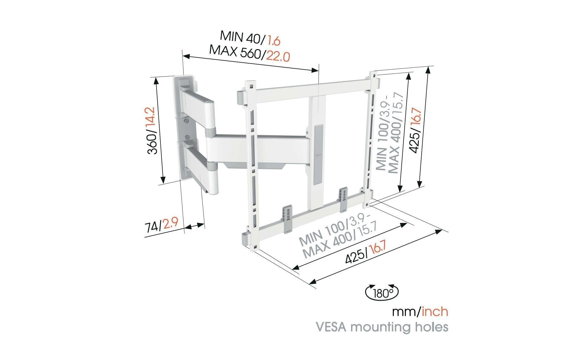 Vogel's Vogels 6VO TVM 5445W – Wandhalterung, ausziehbar, für 40", VESA 400×200, bis 35 kg, Weiss